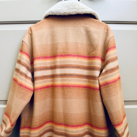 New Mens Pendleton Silverton Shearling Wool Coat Jacket Ralston Stripe XL Sunset - Picture 2 of 7